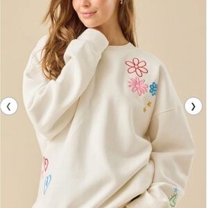 Altar’d State Make Heaven Crowded Sweatshirt.Floral Embroidered Cream worn once.